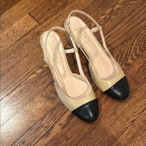 Elegant Beige and Black Slingback Heels